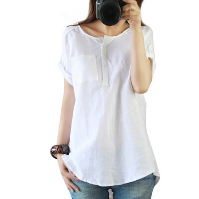 

Fashion Women Summer Loose Casual Linen Short Sleeve Shirt Blouse Tops Clothing
