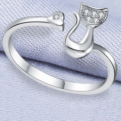 

1PC Color Full Zircon Filled Cute Cat Silver Ring for Women Silver Plated Wedding Bands Party Rings for Lady