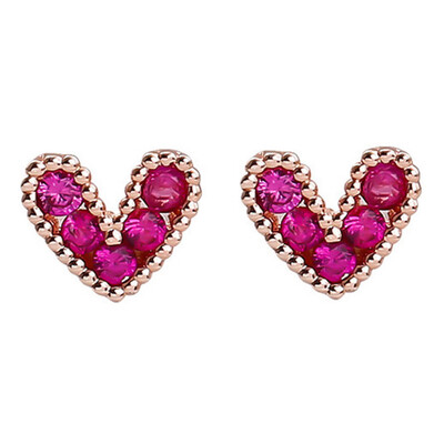 

Heart Crystal Gem Stud Earrings Party Jewelry Gift Rose Stud Earring Female Fashion Accessories Sweet Brief Boucle DOreille