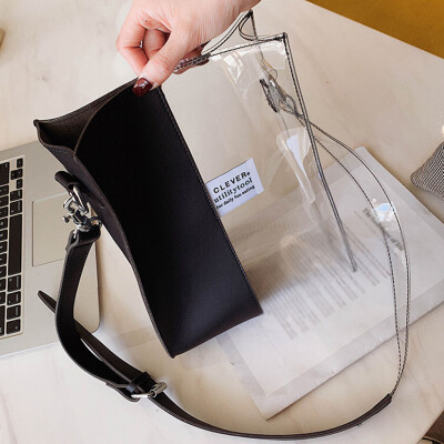 

Tailored Womens Fashion Transparent Handbag Contrast Color Stitching Large Capacity Bag