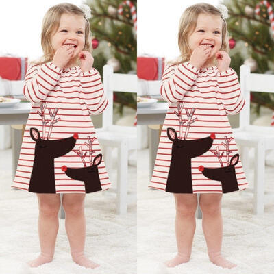 

USA Baby Girls Christmas Costume Clothing Xmas Reindeer Children Dress One Piece