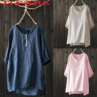 

Womens Summer Casual O Neck Blouses Loose Baggy Tops Tunic T-Shirts Plus Size