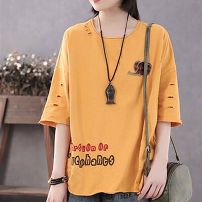 

Starmoon Women Fashion Leisure O-Neck Tops Embroidery Short Sleeve T-Shirt Blouse