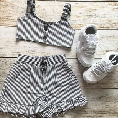 

Toddler Kids Baby Girls Cropped Tank Top Shorts Pants 2PCS Outfit Clothes Set