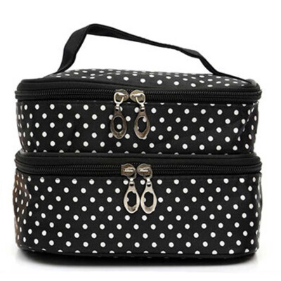 

Double Layer Large Capacity Cosmetic Bag Woman Dots Travel Makeup Organiser Bag