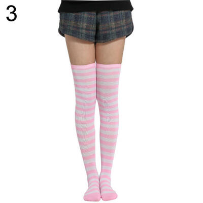 

Autumn Winter Women Striped Thigh High Elastic Warm Over the Knee Long Socks