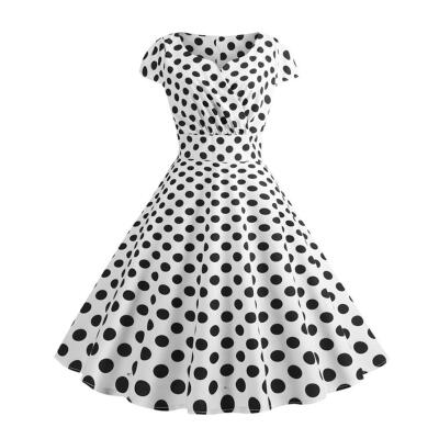 

Retro Dots Print Sleeveless Tunic Swing Dress Elegant Women Maxi Dresses