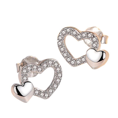 

Mode Style Heart Locket Love Gift Gold Color Plate Crystal Rhinestones Stud Earrings Jewelry Women Gifts