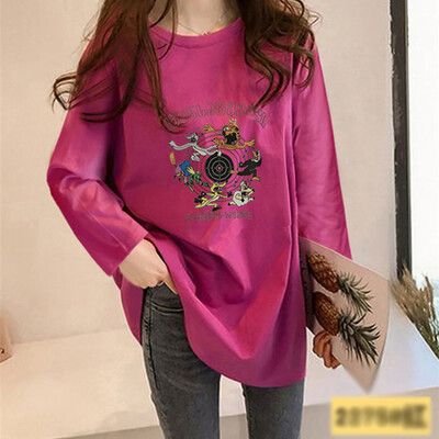 

Tailored Fashion Women Loose Cartoon Print Long Sleeve O-Neck Bottoming Shirt Casual Tops
