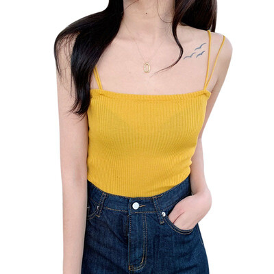 

Womens Sexy Solid Double Spaghetti Straps Knitted Camisole