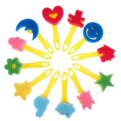 

12pcslot Mixed Pattern Colored Child Painting Brush DIY Sponge Drawing Toy