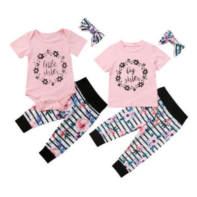 

UK Toddler Kid Baby Girls LittleBig Sister Romper T-shirt Pants 3Pcs Outfit Set