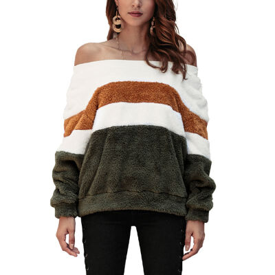 

Women Stripe Print Hoodies Round Neck Pullover Long Sleeve Casual Solid Color Loose Tops