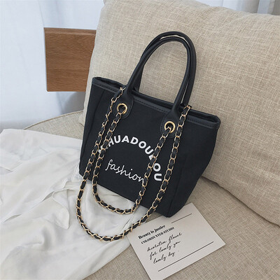 

Qiao Bani 2019 new European&American style fashion simple canvas chain bag hand strap shoulder tide female bag a generation