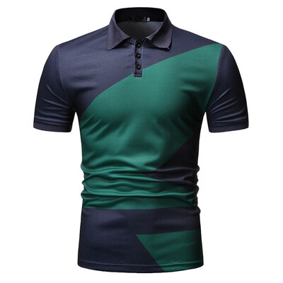 

Tailored Mens Striped Splicing Pattern Casual Fashion Lapel Short Sleeve Shirt