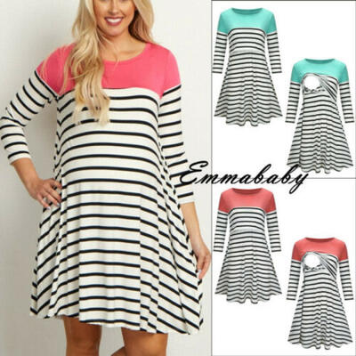 

USA Pregnant Women Long Sleeve Dress Nursing Dresses Breastfeeding Clothes Gown