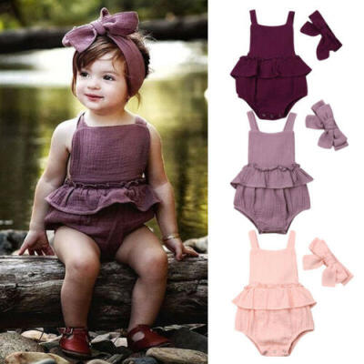 

Newborn Baby Girls Cotton Romper Bodysuit Jumpsuit 2pcs Outfits Set Clothes 0-2T