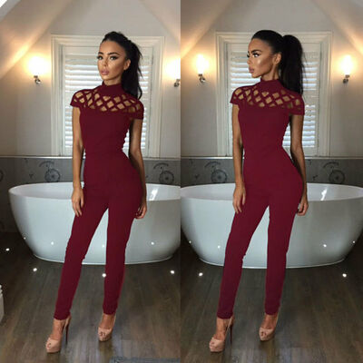 

Womens Hollow Playsuit Bandage Bodycon Party Jumpsuit Romper Trousers Evening