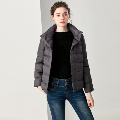 

Roseonmyhand Womens Casual Stand Light Coat Solid Color Short Button Pocket Down Jackets