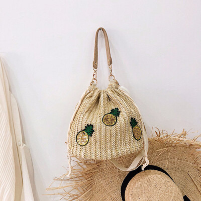 

Tailored Womens Fashion pineapple Shoulder Bag Solid Color Handbag Woven Bag Beach Bag