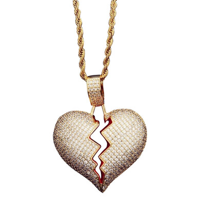 

Fashion Unisex Broken Heart Pendant Rhinestone Couple Chain Necklace Jewelry