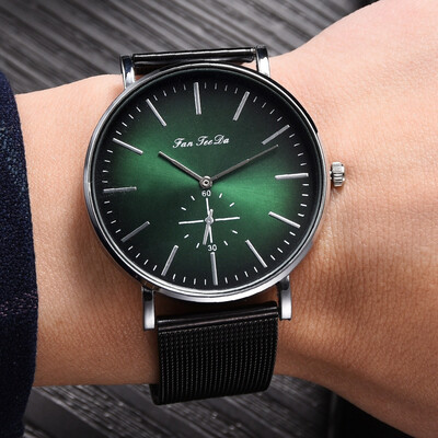 

Gobestart Fashion Luxury Mesh Belt Watch Double Eye Dial Analog Quartz Men Watch