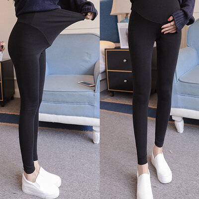 

Women Pregnant Stomach Lift Flower Cat Print Comfortable Elastic Casual Skinny Tights Solid Color Elastic Pants