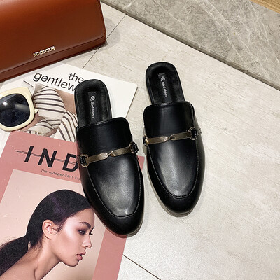 

Autumn Korean fashion Baotou loafers ins port wind flat-bottomed students slippers women tide