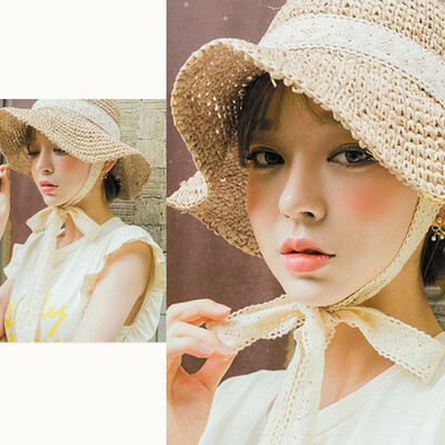 

Fashion Women Foldable Straw Hat Raw Wide Brim Travelling Beach Fisherman Bonnie chapeau