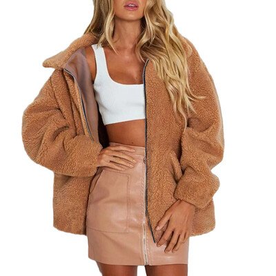 

Toponeto Womens Lapel Long Sleeve Faux Shearling Coat Winter Boyfriend Winter Faux Coat
