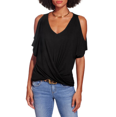

Starmoon Women Casual Solid V-Neck Strapless Short sleeves Top T-Shirt Blouse