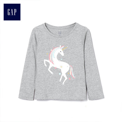

GAP flagship store female&child fun pattern long sleeve round neck T-shirt 399038 unicorn pattern 2YRS