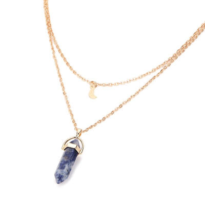 

Newest Jewelry Accessories Natural Stone Hexagonal Necklace Double Moon Bullet Head Pendant