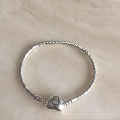 

Fashion Heart Clasp Silver Snake Chain Bracelet Fit European Charm Beads US