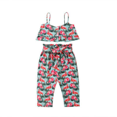 

SUNSIOM Flamingo Kids Baby Girl Outfits Clothes Ruffle TopsLong Pants Playsuit 2PCS Set
