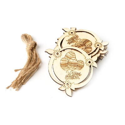 

10pcs Wooden Easter Eggs Hanging Ornaments Pendant Crafts with Rope DIY Wood Egg Slices for Home Party Decorations