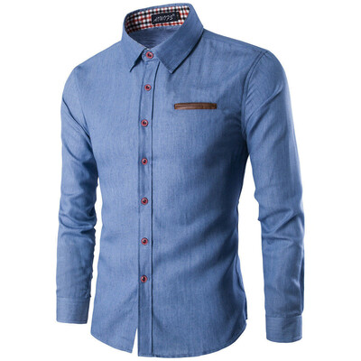 

Fashion Mens Luxury Long Sleeve Shirt Casual Slim Fit Denim Dress Shirt Tops