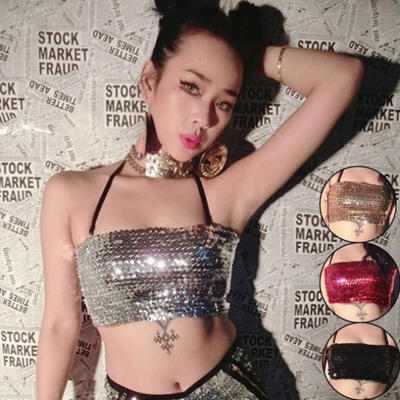 

Women Spangle Sequin sparkle glitter Clubwear Top Vest Sleeveless Tube Camisole