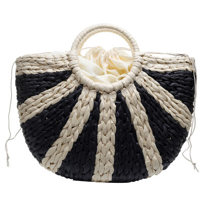 

2019 New Striped Contrast Basket Women Straw Semicircle Handbag Hawaiian Beach Tote Bag Luxury Designer Female Hand Bag bolso