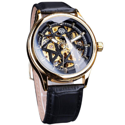 

Forsining Fashion Hollow Skeleton Mechanical Watch Men Luxury PU Leather Band Wrist Watch