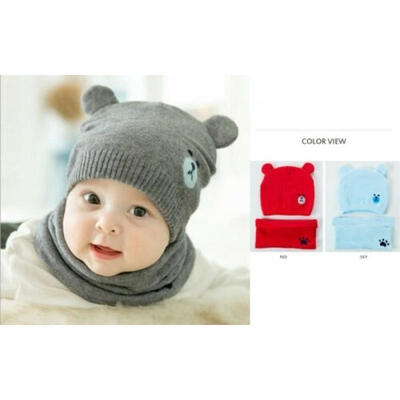 

Cute Baby Warm Winter Knit Wool Beanie Hat Neckerchief Ski Cap For Boy Girl