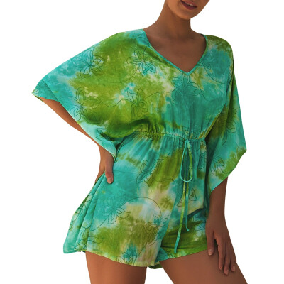 

summer new bohemian print holiday womens high waist dress