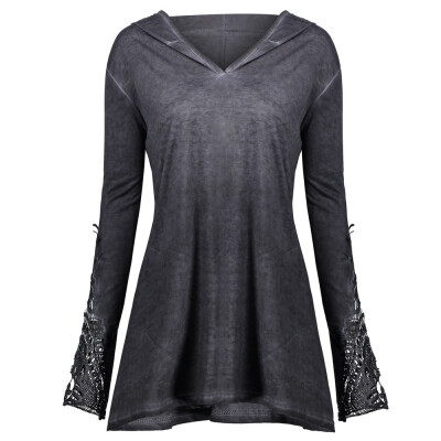 

Starmoon Womens Casual Long Sleeve Lace Crochet Panel Plus Size Hoodie Blouse Tops