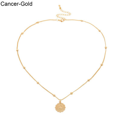

Vintage 12 Constellation Zodiac Embossed Pendant Long Chain Necklace Jewelry