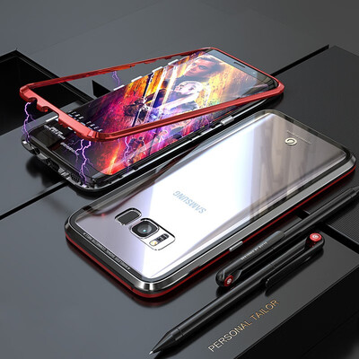 

Upgrade Magnetic Flip Case For Samsung Galaxy S8 Plus Case Magnet Metal Bumper Tempered Glass Cover For Samsung Galaxy S8 Plus