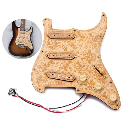 

Loaded Prewired Wooden Guitar Pickguard Maple Wood Plate SSS Pickups with Decorative Flower Pattern for ST Electric Guitars