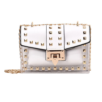 

Women Rivet Transparent Messenger Bag Small Clear Chain Shoulder Bags Female Square Transparent Shoulder Bags Handbag T30