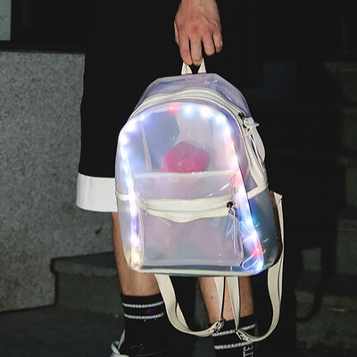 

Tailored Glitter Jelly Womens Bag Lantern LED Light Transparent Backpack Electronic Bag