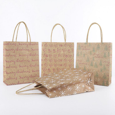 

Tailored Christmas Gift Bag Paper Bag Packaging Kraft Paper Bottom Tote Bag 4pcs