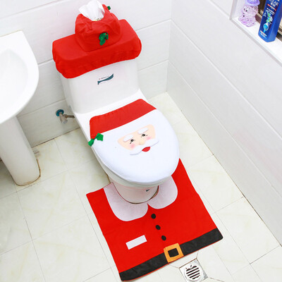 

3Pcs\Set Fancy Household Christmas Santa Toilet Seat Cover And Rug Bathroom Set